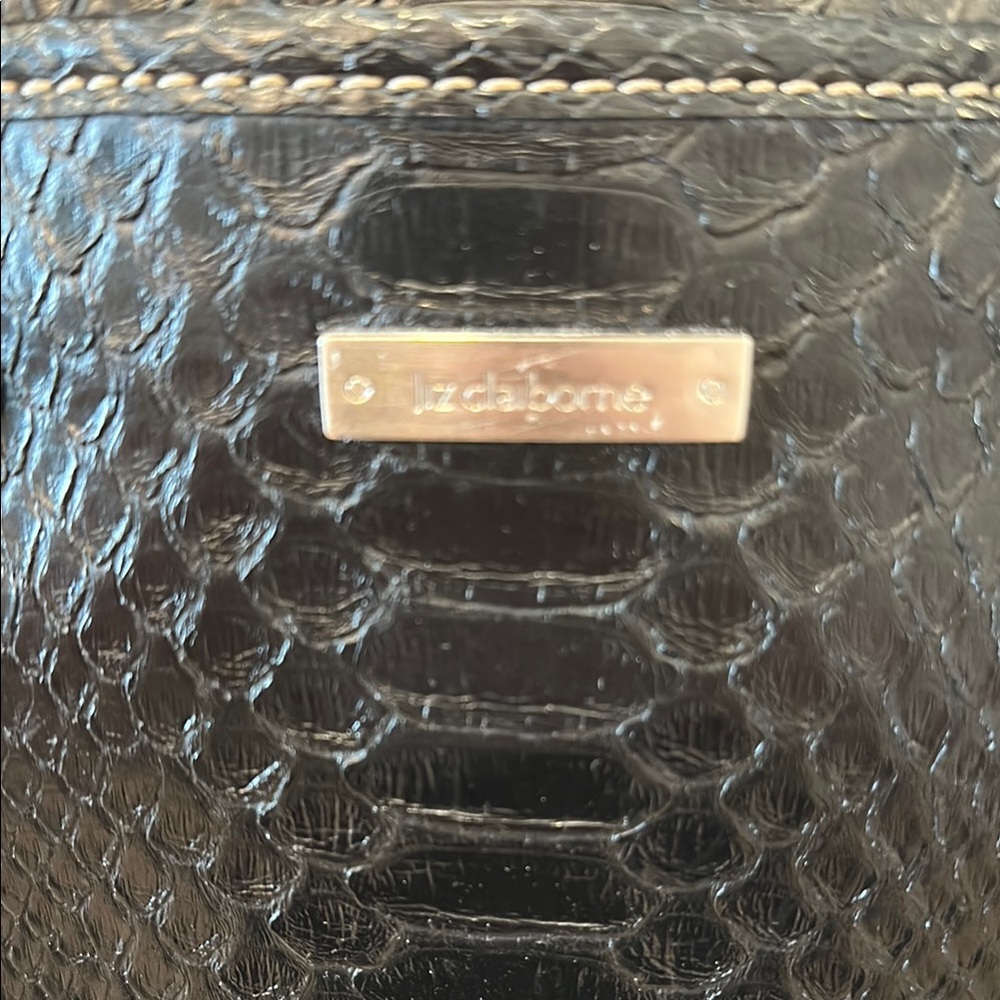 2/$20 PURSE Liz Claiborne Snakeskin Black Handbag 3 Sections Pocket Zipper - Picture 2 of 15